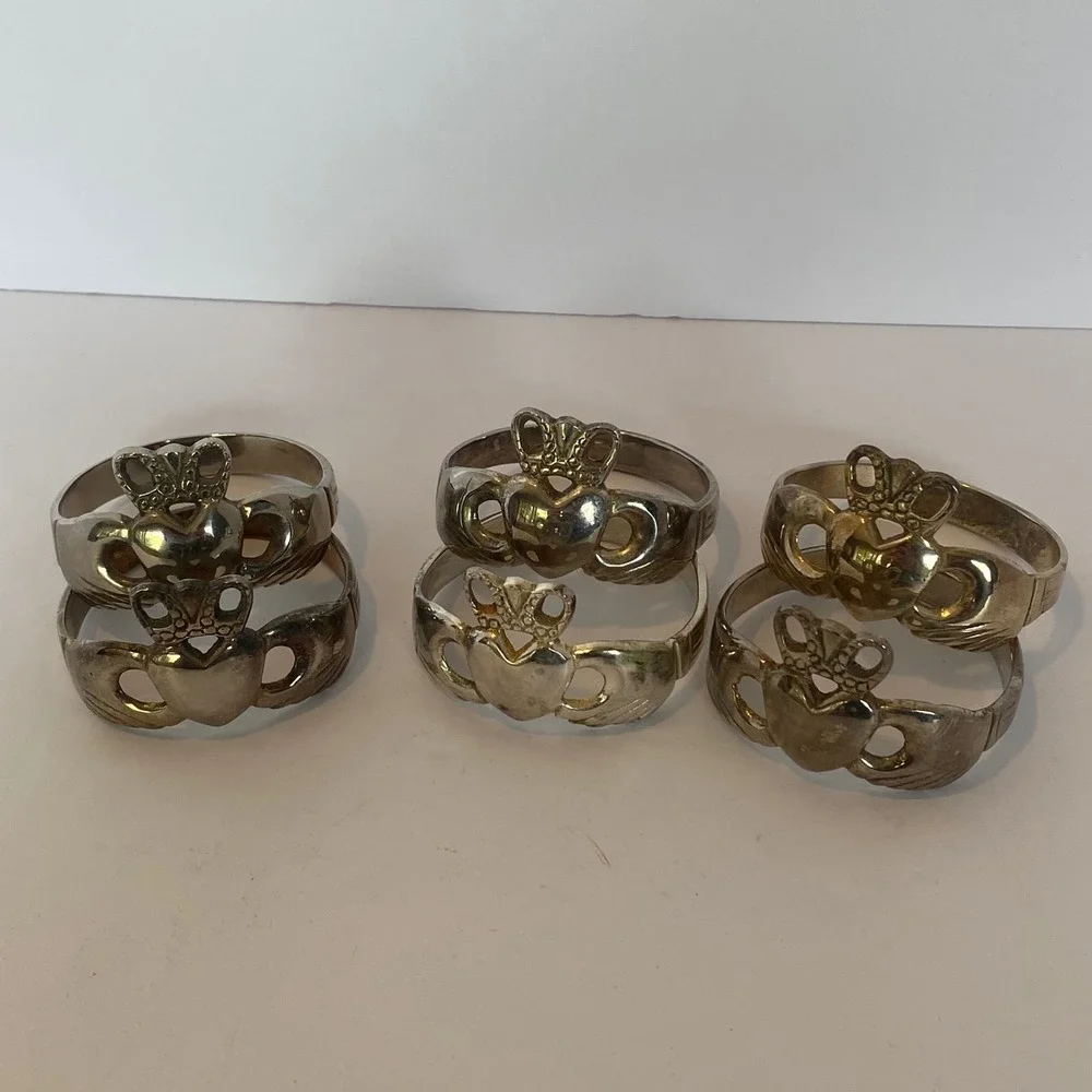 Peggy Wilkins Claddagh Napkin Rings Set of 6 Silver EPNS Good Irish Heritage